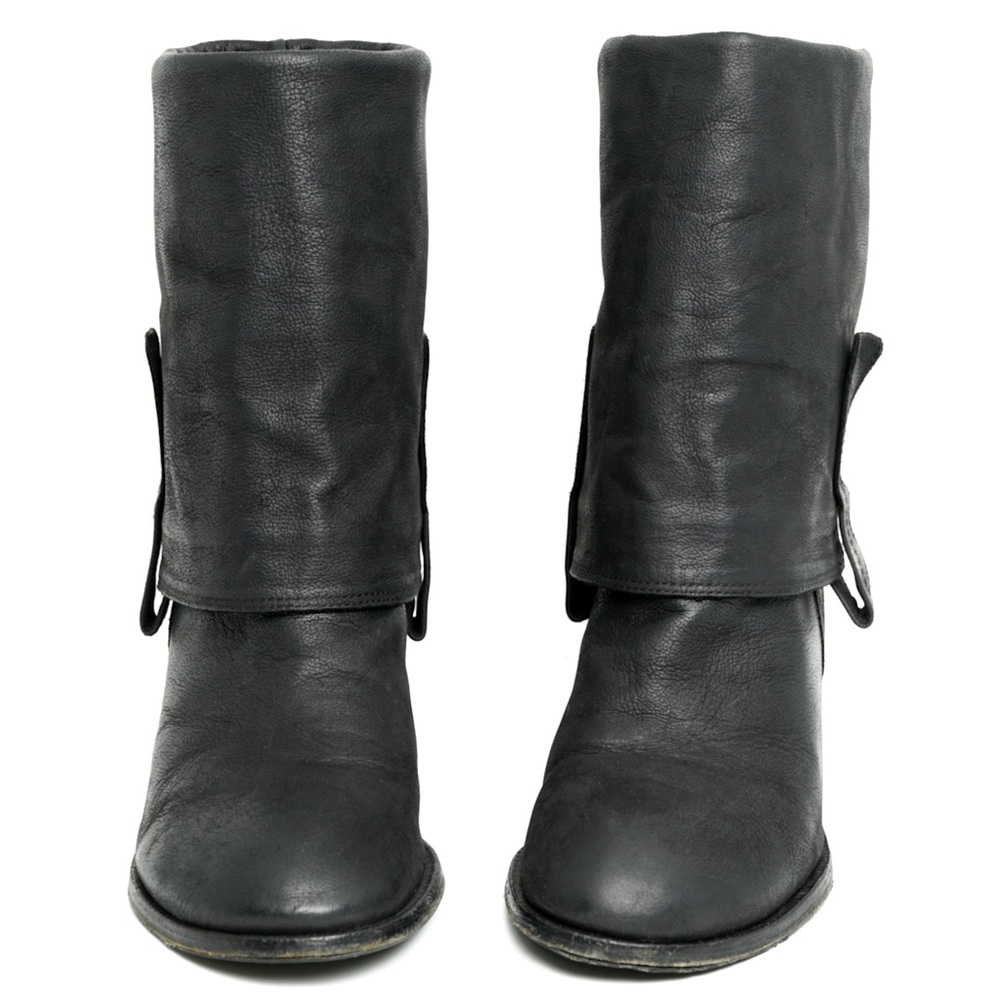 EILEEN FISHER Hint Fold Over Black Nubuck Oil Convertible Shift Riding Boot